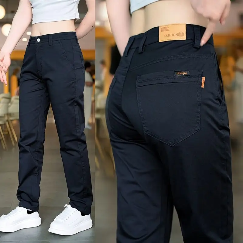 2026 Spring Autumn Cotton Men's Casual Pants Trendy Versatile Elastic Light Business Trousers Work Formal Slim Straight Pants
