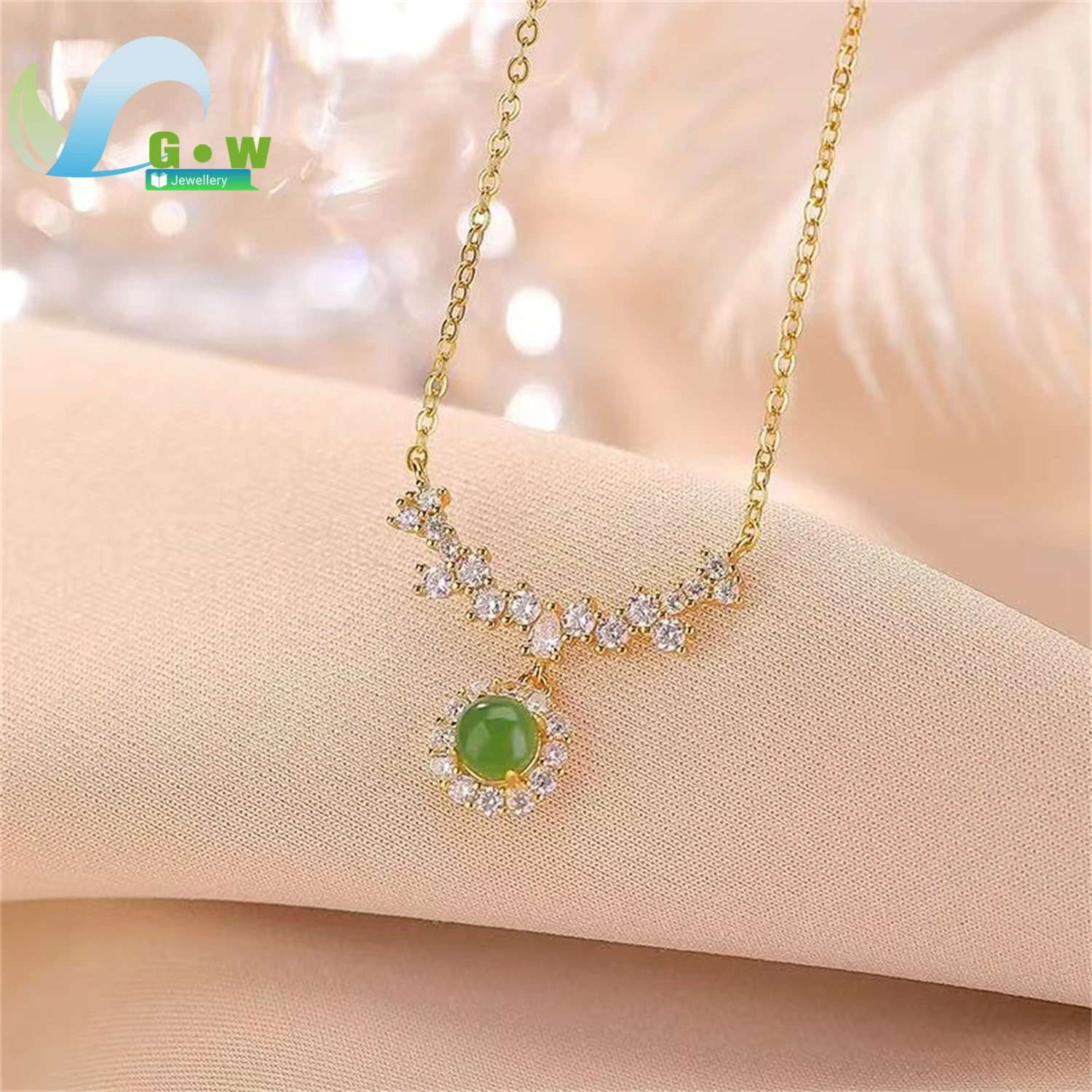 Natural Hetian Green Jade Pendant Necklace Women Elegant Fashion Versatile Collarbone Chain Gemstone Jewelry Charm Gift For Her