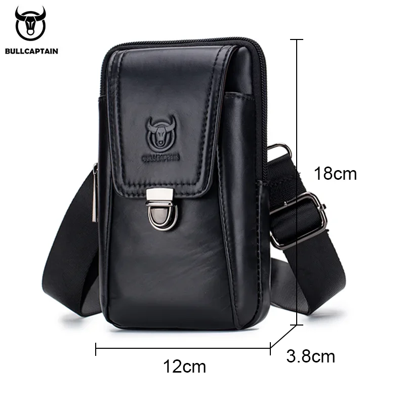 BULLCAPTAIN  Genuine Leather Vintage Waist Packs Men Travel Fanny Pack Belt Bum Shoulder Bag Waist Bag Mobile Phone Pouch