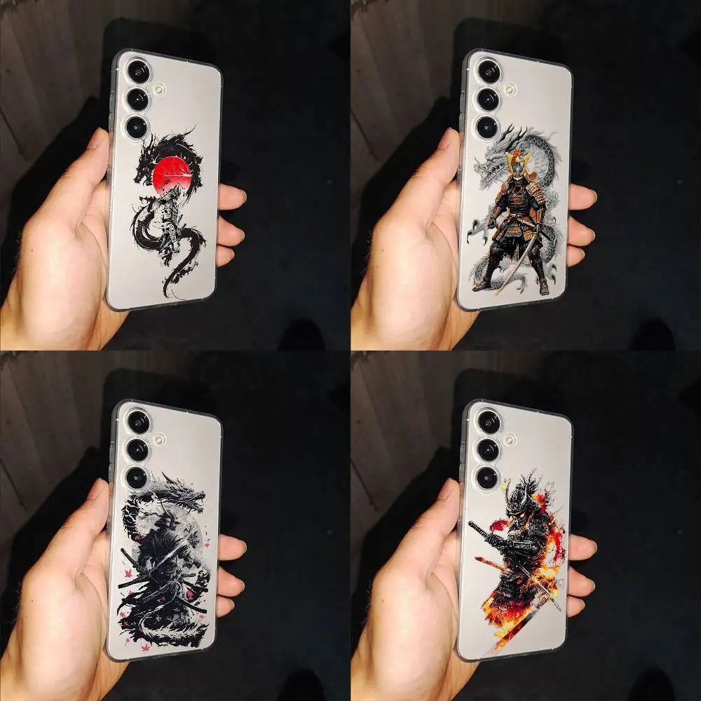 

Japanese Bushido Samurai Line Dragon Phone Case For Samsung S24,30,21,22,23,20 FE,lite,PIus,Ultra,5G,Note,9,10 Transparent Box