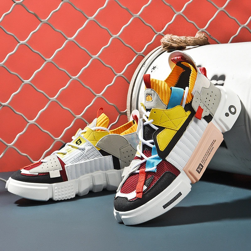 Men's Shoes For Enlightenment In Autumn New Breathable Super Hot Couple Shoes For Men's Korean Style Color-Blocking Personality