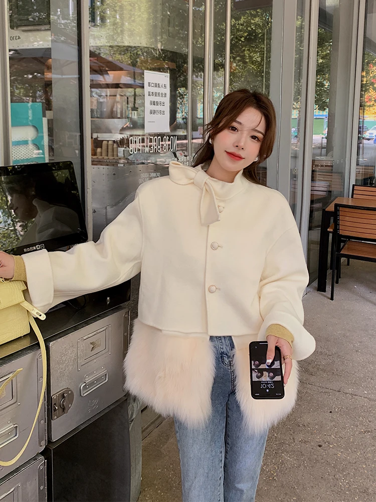 

2023 Woolen fur,luxury Sky Blue Ladies Genuine fox fur jackets Vintage Real Fox Fur Double-Sided real fur Coat Casaco Feminino A