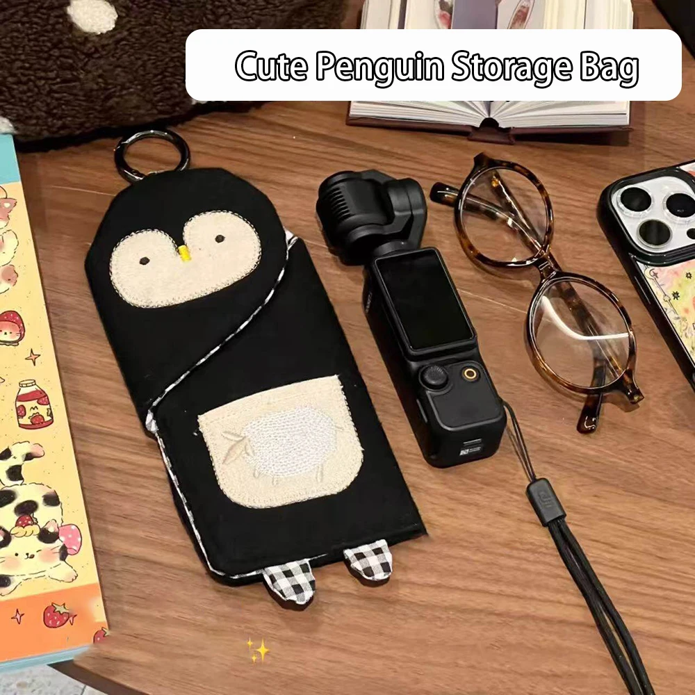Cute Penguin Fabric Storage Bag Portable Glasses Protective Cover, Multi Functional Hanging Decoration