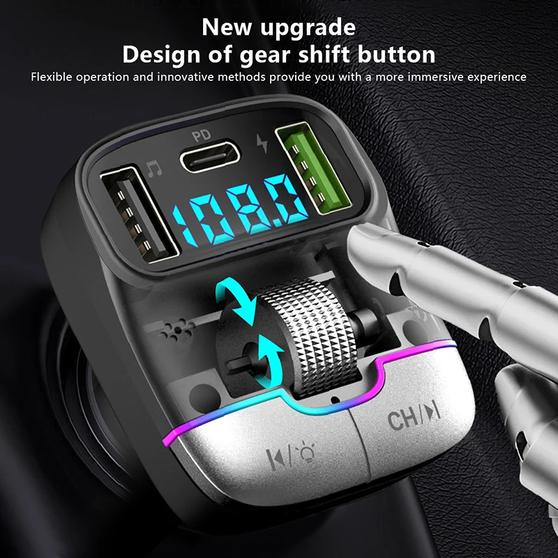 FM Transmitter Bluetooth Hands-Free Portable Car AUX Radio Modulator MP3 Player With Fast Charging Adapter Auto Accessories