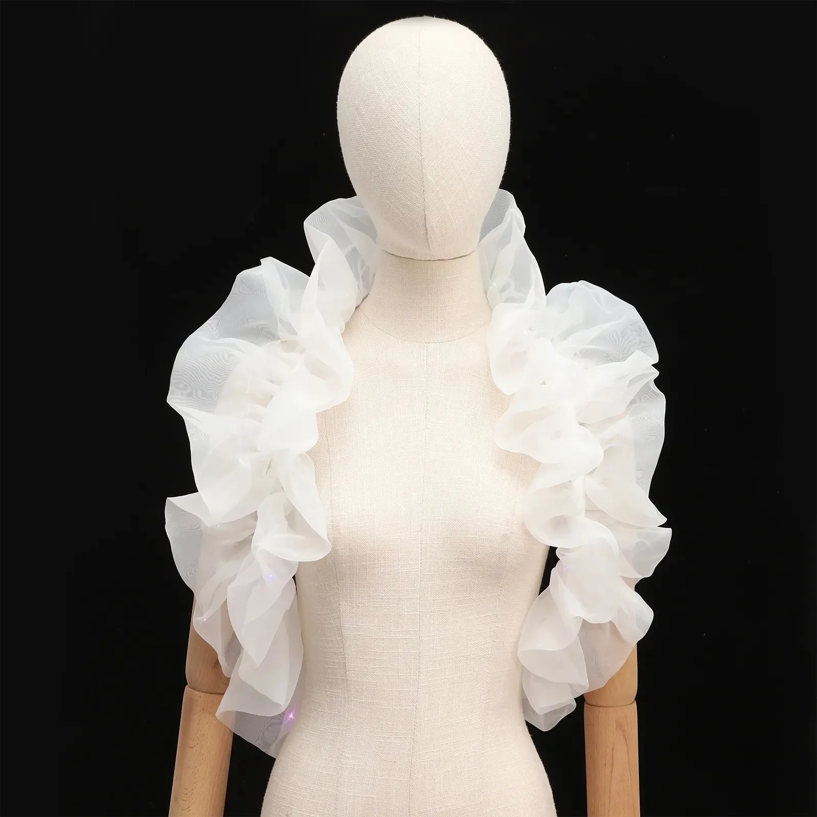 

Customized Ruffles Wedding Capes Organza with Ribbon Bridal Shrug Wedding Accessory Bride Bolero Shawls