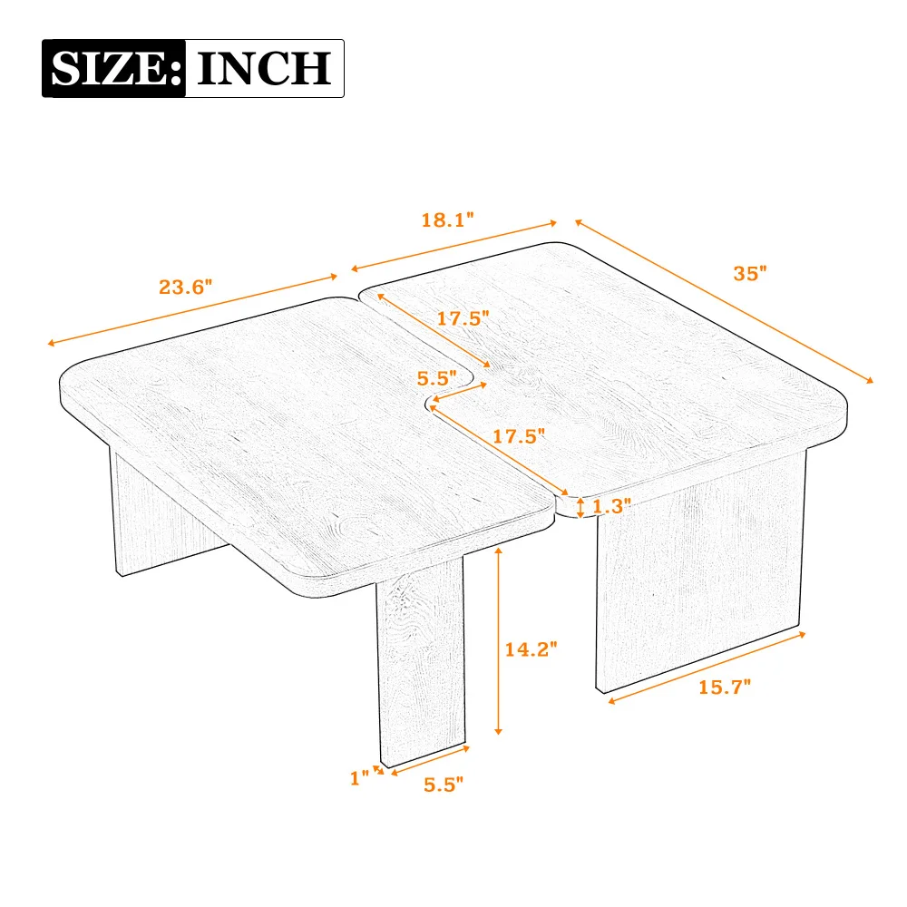 Minimalist Coffee Table Set, Rectangle Coffee Table with Splicing Design, Multifunctional Combination Table for Living Room