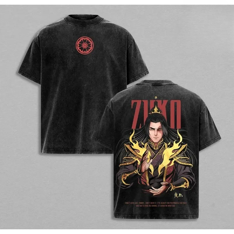 Hot Anime Avatar The Last Airbender Zuko Print T-shirt Men Short Sleeve Clothing Cotton Tshirt Retro Washed T Shirt Manga Tops