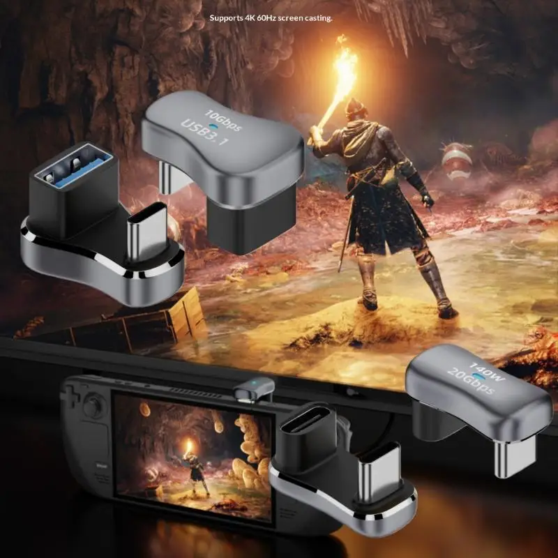 /KQM/1Pcs Type C Male To Female 20Gbps PD 140W Fast Charging Converter 180 Degree Angle USB C Adapter For Steam Deck Accessories