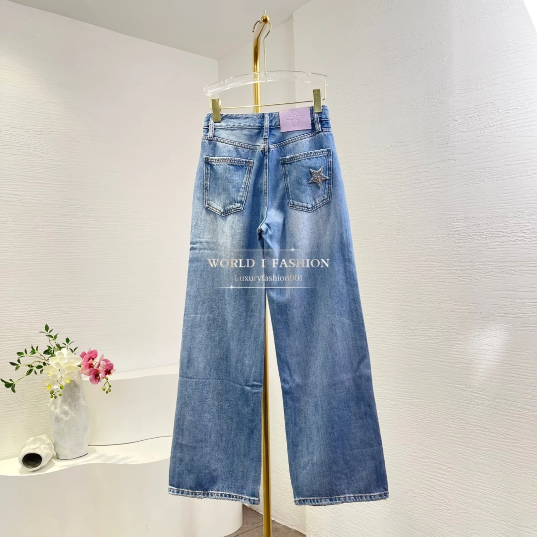 Star Beading Blue Denim Pants