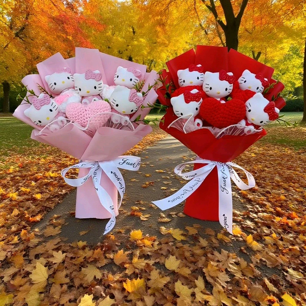

Sanrio Hello Kitty Hand Woven Rose Bouquet Kawaii Anime Vinyl Hello Kitty doll Valentine's Day Christmas Holiday Gift