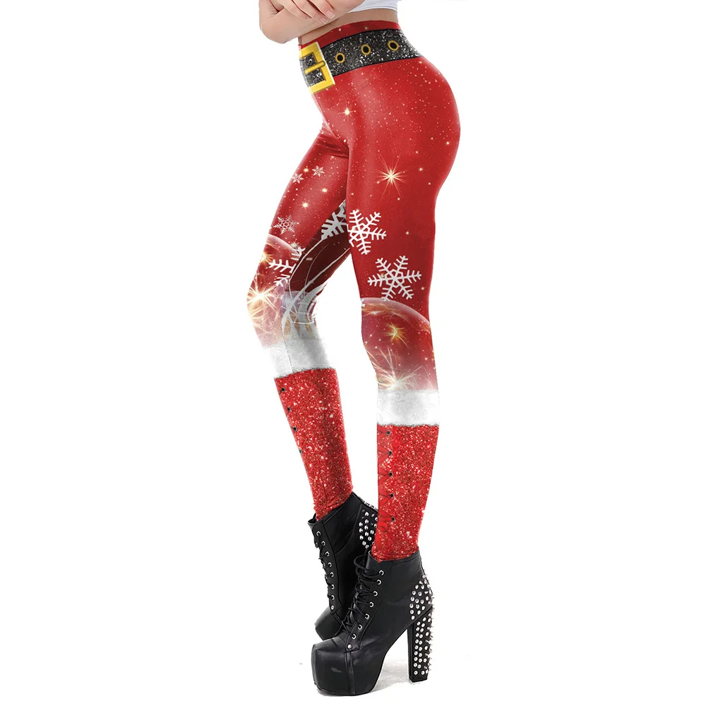 Nadanbao Snowflakes Print Leggings Leggings Women Christmas Sexy Holiday Party Trousers Female Mid Waist Elastic Tights Pants