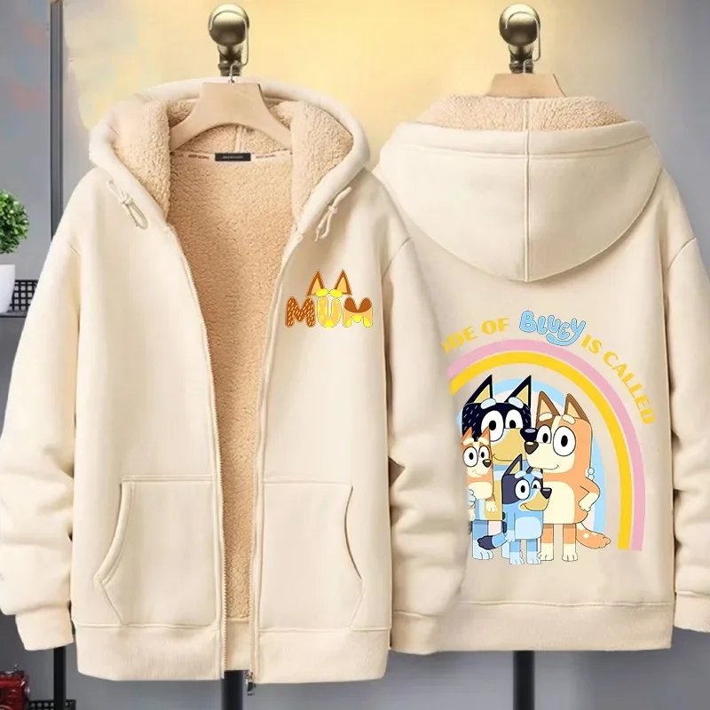 Blueys Bingo chaqueta de lana de cordero cómoda y suave cárdigan con capucha sudadera Otoño Invierno dibujos animados Anime Harajuku abrigos de gran tamaño