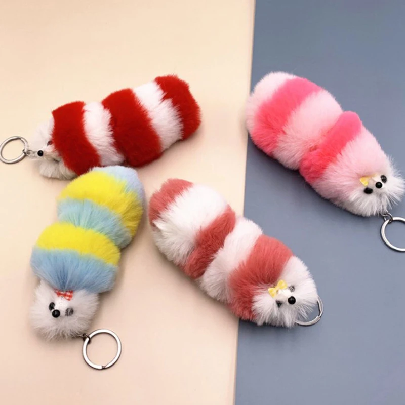 1Pc Colorful Cute Fluffy Fox Ball Key Chain Rings Pompom Fake Fur Charm Keychain Car Bag Key Ring