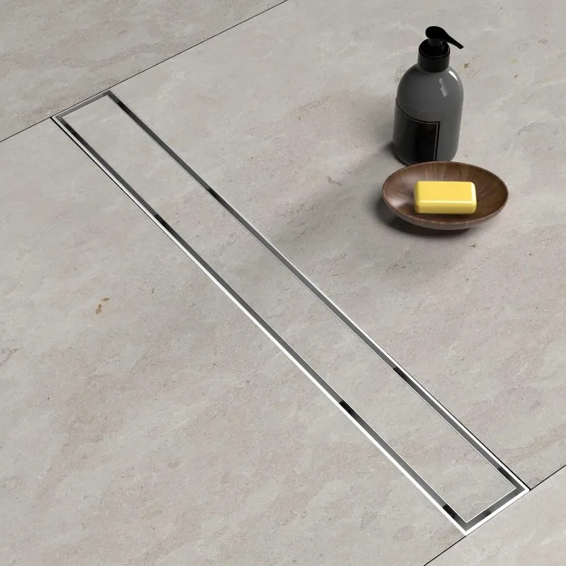 Linear Shower Drain 24 Inch  Rectangular Floor Drain with Accessories Removable 2-in-1 Cover Tile Insert Cover