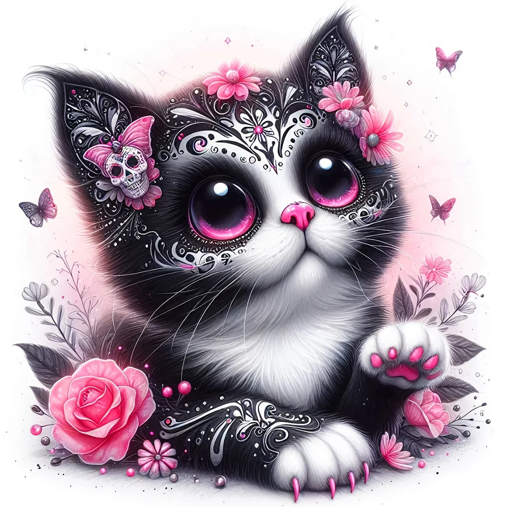 EverShine Diamant-Stickerei Katze Tier DIY Mosaik Kätzchen Voll-Diamant-Malerei-Set Blume Neuheiten Handgemachtes Geschenk