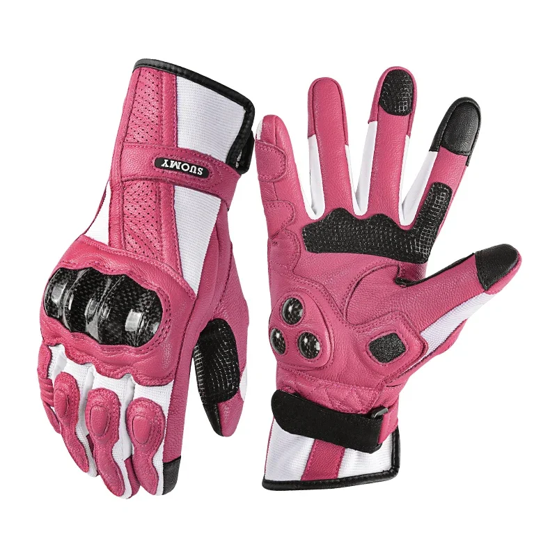 Women XS-2XL Suomy SU-17 Pink Goatskin Motorcycle Gloves Long Full Finger Scooter Electric Bike Cycling Racing Motocross Luvas