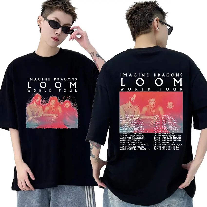 Rock Band Imagine Dragons L00m World Tour 2024 Graphic T-Shirt Men's Retro Hip Hop Fashion Oversized Cotton T-shirts Streetwear