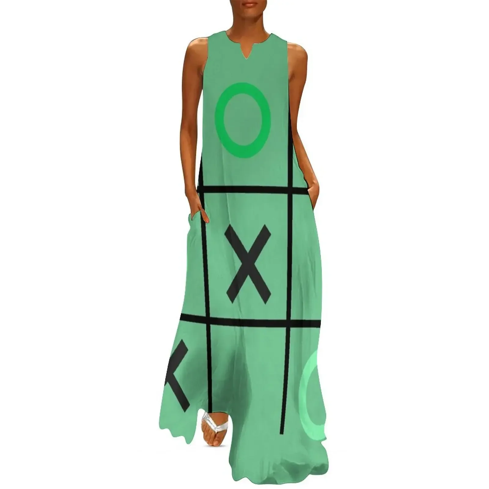 

Tic-Tac-Toe, Xs & Os, Noughts & Crosses (green gradient) Long Dress elegant dress womens dress dresses for woman