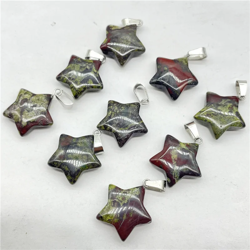 Fashion Natural Gem Quartz Crystal Dragon Blood Stone Agate Star Pendant For Diy Jewelry Making Necklace Accessories 20PCS