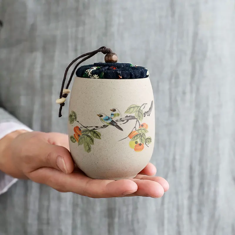 Rough Pottery Sealed Mini Tea Jar Portable Ceramic Storage Can Plum Orchid Bamboo Chrysanthemum Tea Accessory