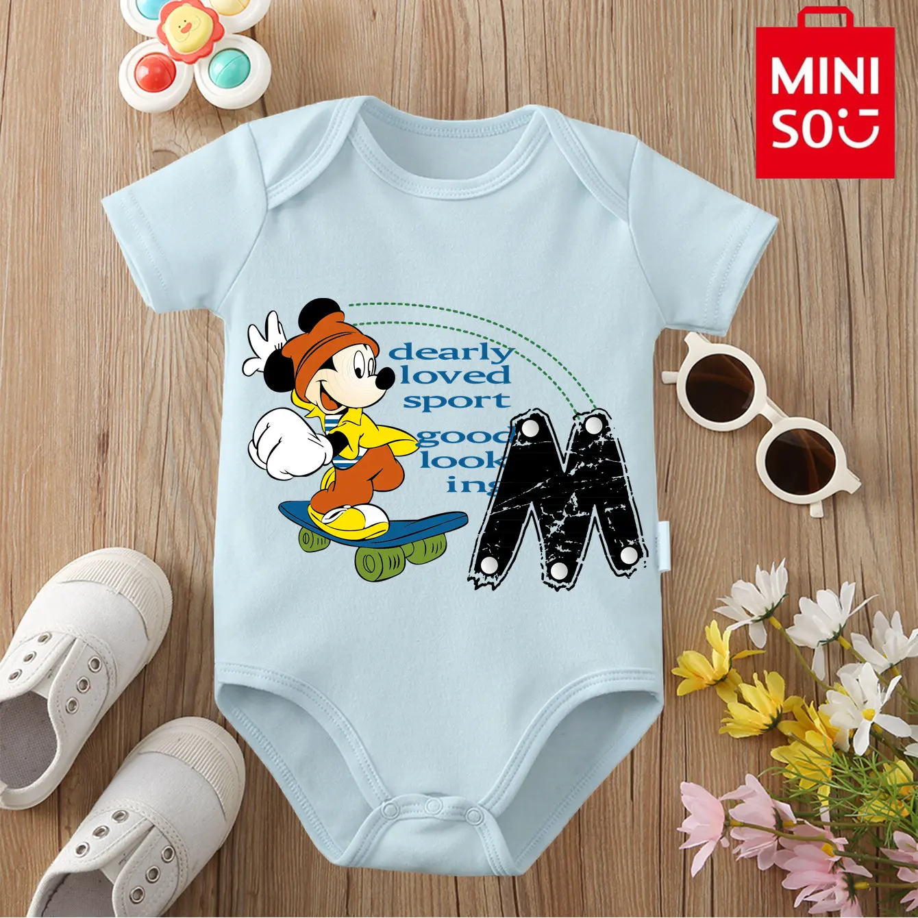 

MINISO Микки Маус, милый боди с Минни из чистого хлопка, детская одежда, подарок для мягкого детского комбинезона для новорожденных от 0 до 12 месяцев