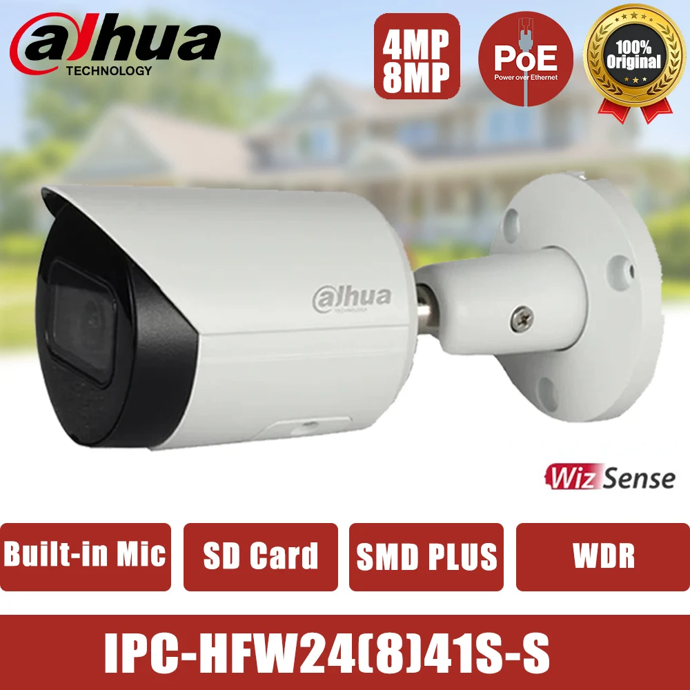 Dahua 4MP 8MP 4K Bullet Camera Support CCTV Smart Home Night Vision Built-in Mic SMD Plus Camera IPC-HFW2441S-S IPC-HFW2841S-S