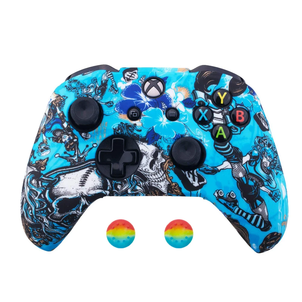ZOMTOPซิลิโคนป้องกันกรณีผิวสำหรับXbox One X S Controller Protector Water Transferการพิมพ์CamouflageฝาครอบGrips Caps