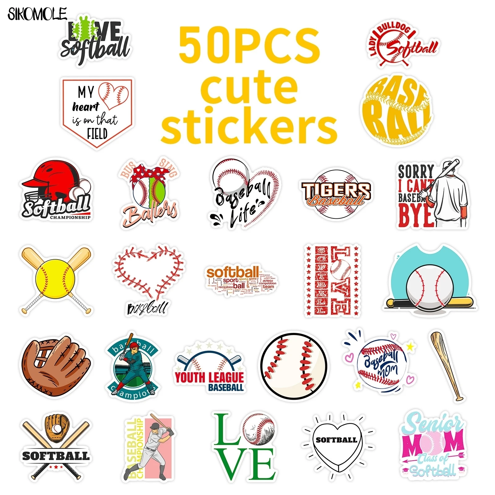 10/50 SZTUK Kreskówkowe Naklejki Graffiti z Motywem Baseballu i Softballu Estetyczne DIY Scrapbook Laptop Artykuły Papiernicze Walizka Naklejki Zabawki dla Dzieci