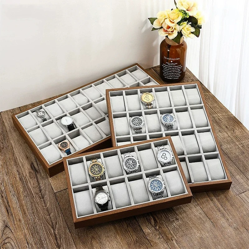 Walnut Wood Watch Display Tray Organizer, Multi-Function Jewelry Storage Box with Removable Pillow for Home Decor & Gift Display