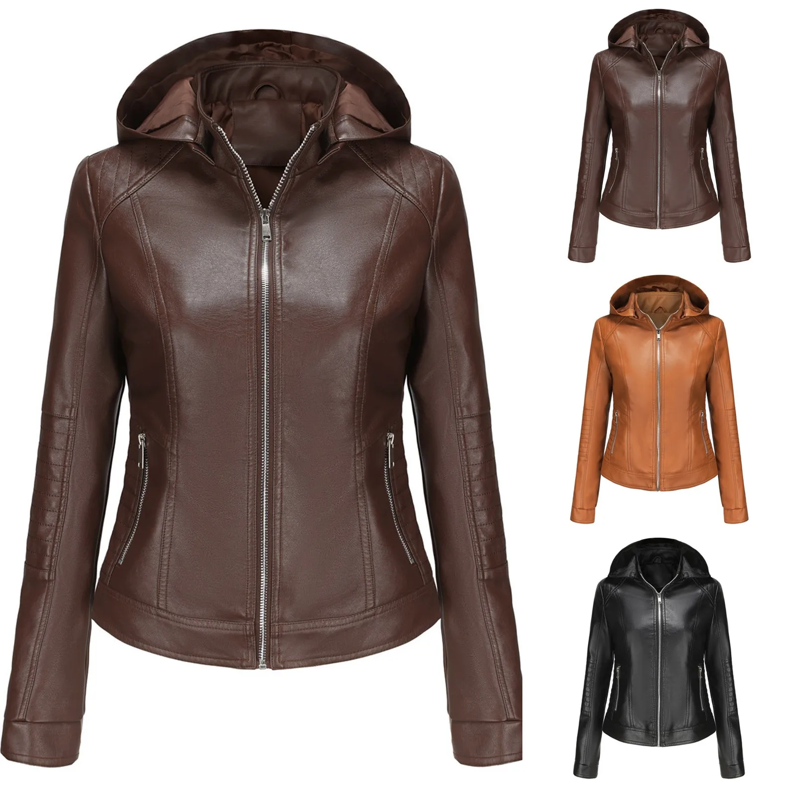 Dames lente en herfst leren jas met capuchon Dames zakelijke casual jas voor dames Dames casual suède lichtgewicht zachte jas