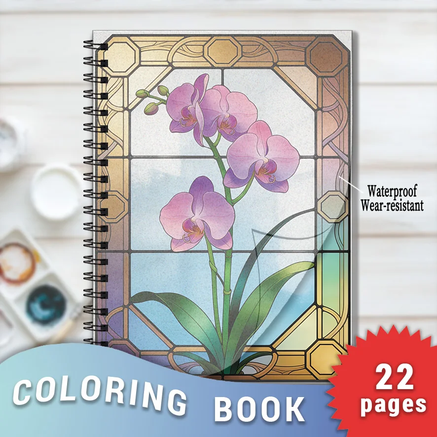 

Art Deco Stained Glass Orchid Adult Coloring Book - 8.3×11.2 Inches, 22 Pages. Perfect for Timeless Floral Design Lovers