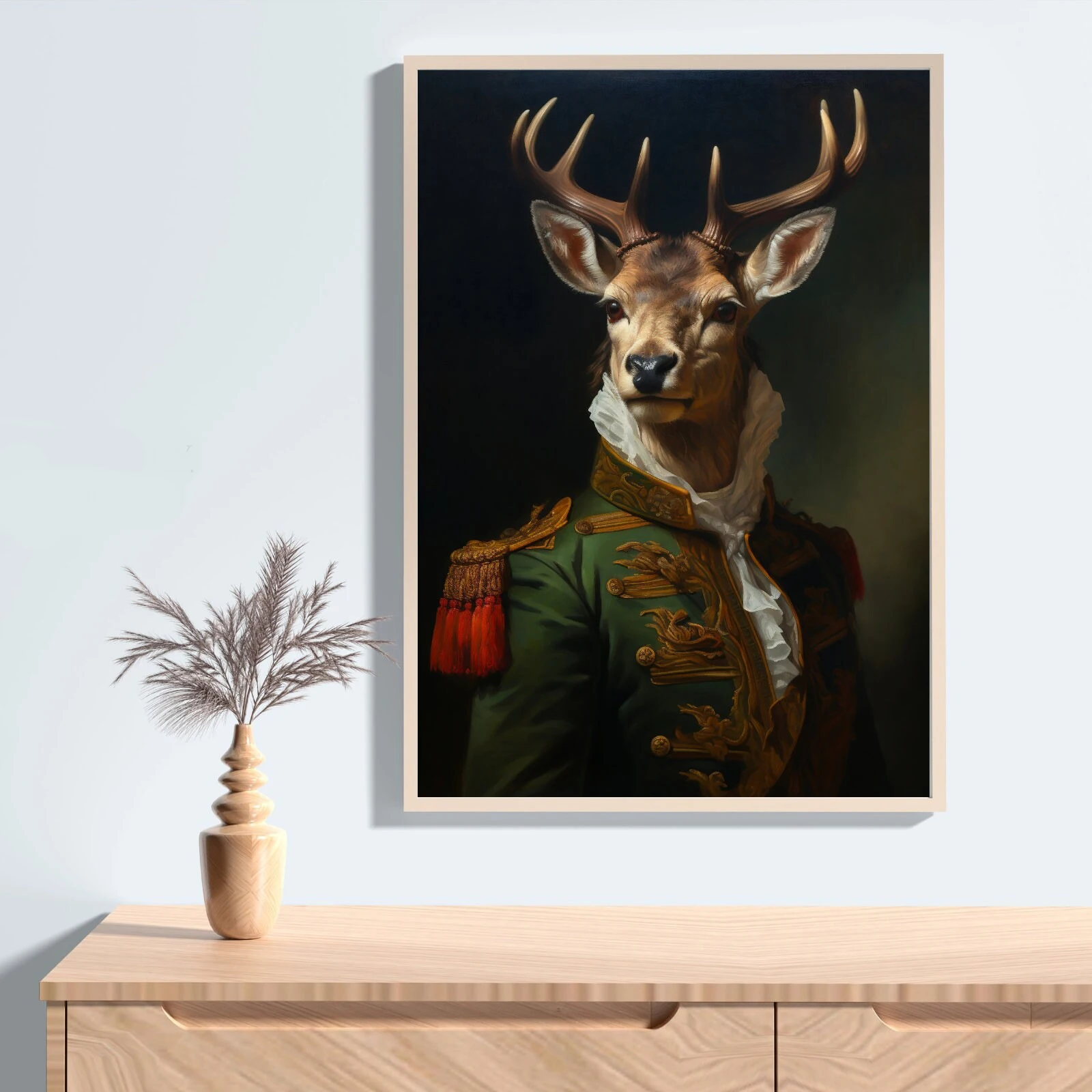 

Victorian animal portrait print Royal deer vintage style portrait painting Dark moody animal revival poster Animal lover gift