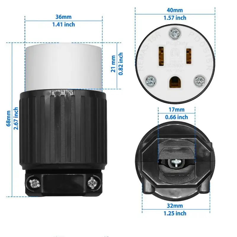 1Pcs 5-15P/5-15R Straight Blade Cord Connector Male/Female Ends 15A 125V