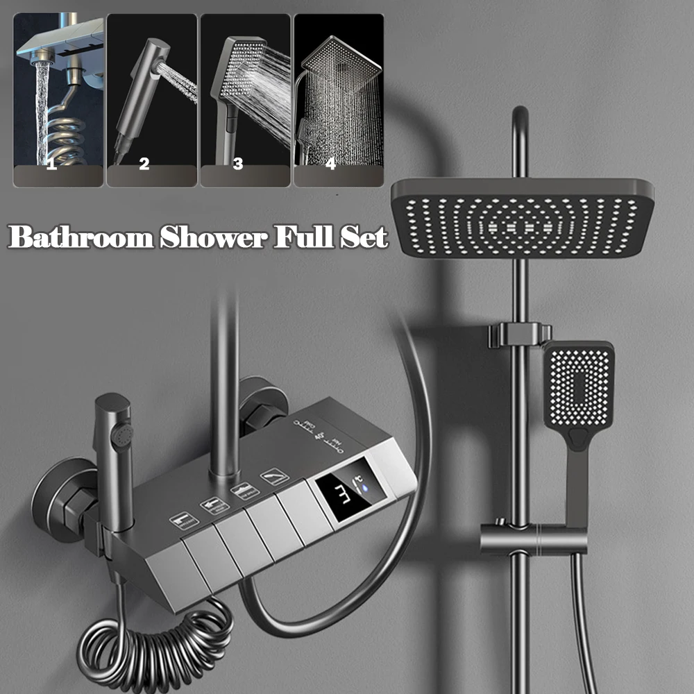 

Piano key Shower Set For Bathroom System Intelligent Bathroom Digital Display Shower Faucet Set LED Shower Sets Hot Cold Shower