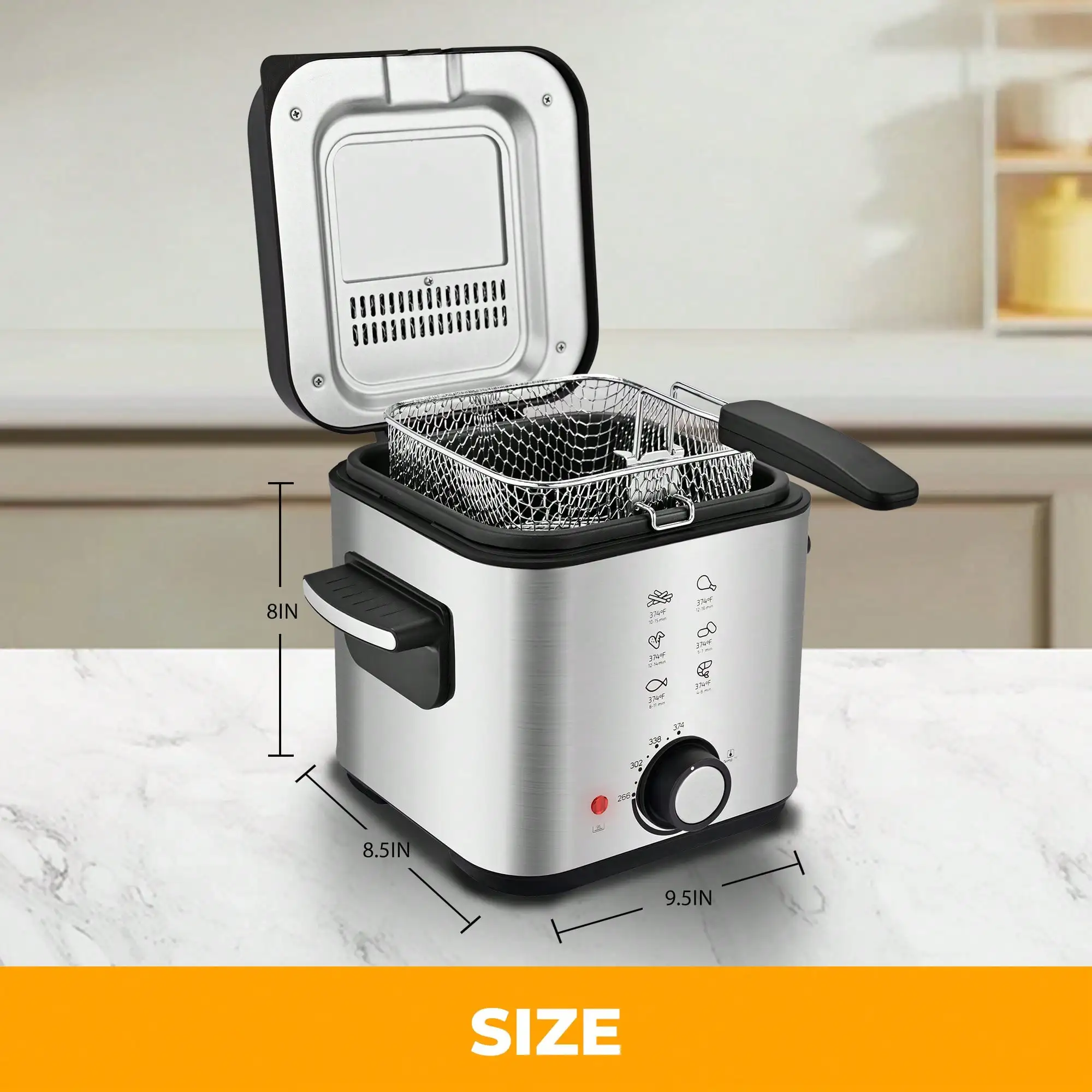 1.5L Electric Deep Fryer, 1500W Fast Heating 201 Stainless Steel Deep Fryer With Adjustable Thermostat & Timer, Oil Frying Machine For Chicken, French Fries, Donuts, Onion Rings Cool-Touch Exterior & Removable Basket For Easy Cleaning