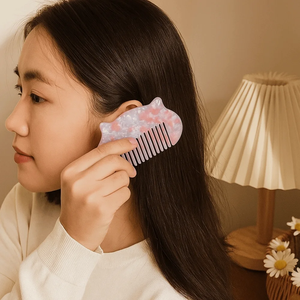 

Cat Ear Shaped Acetate Comb Wide Toothed Colorful Makeup Comb Hair Accessories Hair Styling Tool Hairdressing Comb Household