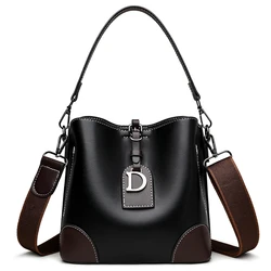 New Crossbody Bags for Women Classic Bucket Handbag Purses High Quality Black Shoulder Bag Soft PU Leather Sac Female