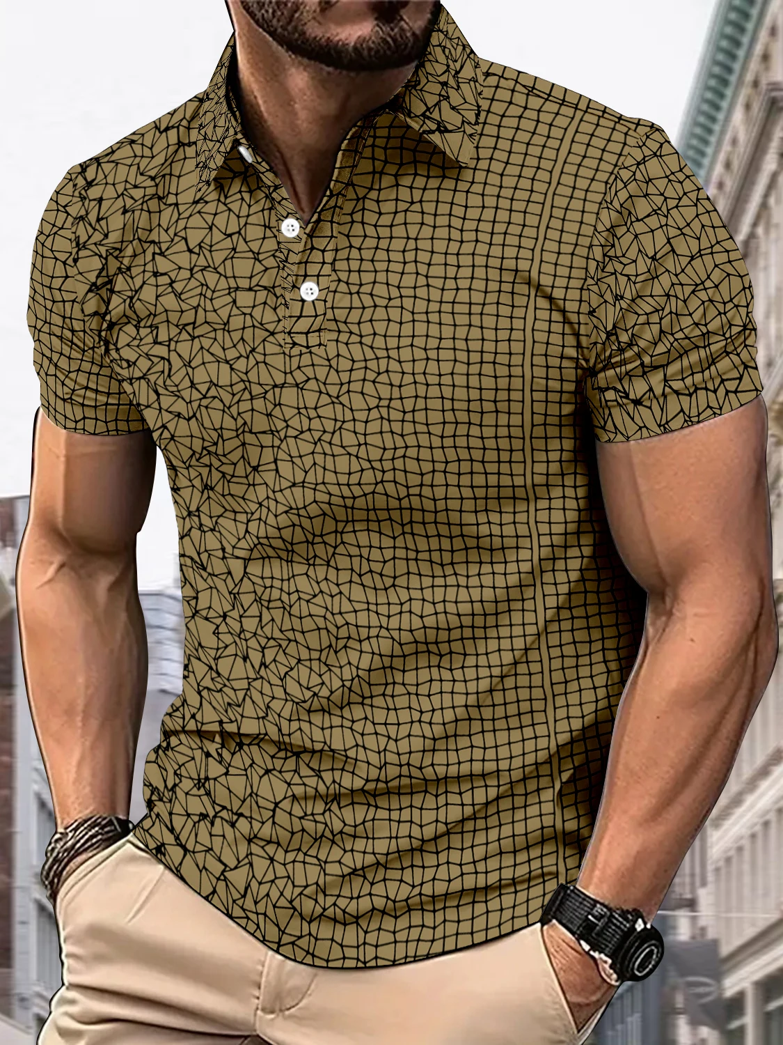 Summer New Men's Short-Sleeved Polo, Personalized Checkered Print Polo, Fashionable Sports Polo, Machine Washable