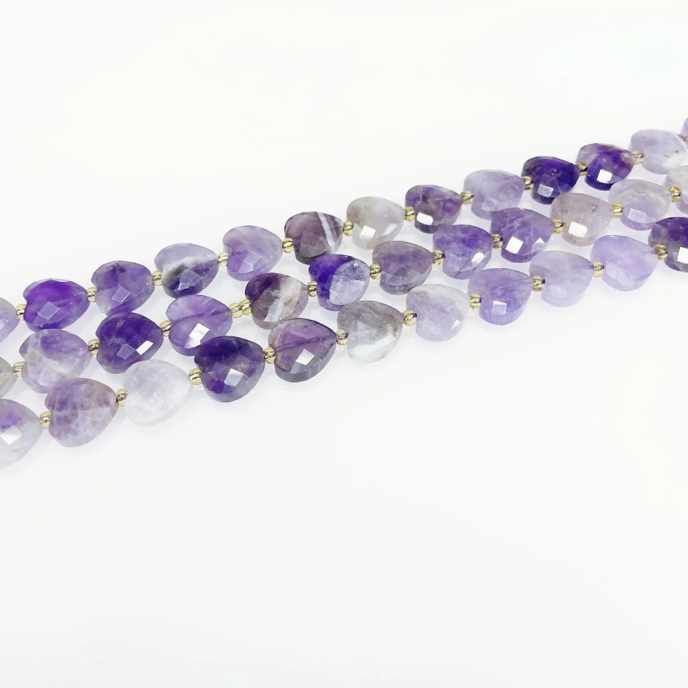 Natürliche 12mm Amethyst-Perlen in Herzform, facettiert, handgefertigt für Schmuckherstellung, DIY-Halskette, Armband, 15'' Zubehör – Detail 11