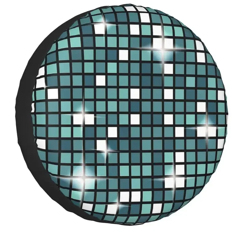 Teal Disco Ball Glitter Spare Tire Cover for Toyota Land Cruiser Prado Jeep RV SUV Trailer Car Wheel Covers 14" 15" 16" 17" Inch