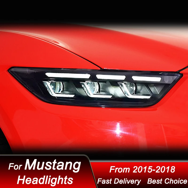 

Горячие автомобильные фары для Ford Mustang 15-17, новый стиль, полностью светодиодные автомобильные фары в сборе, комплект аксессуаров для линз проектора