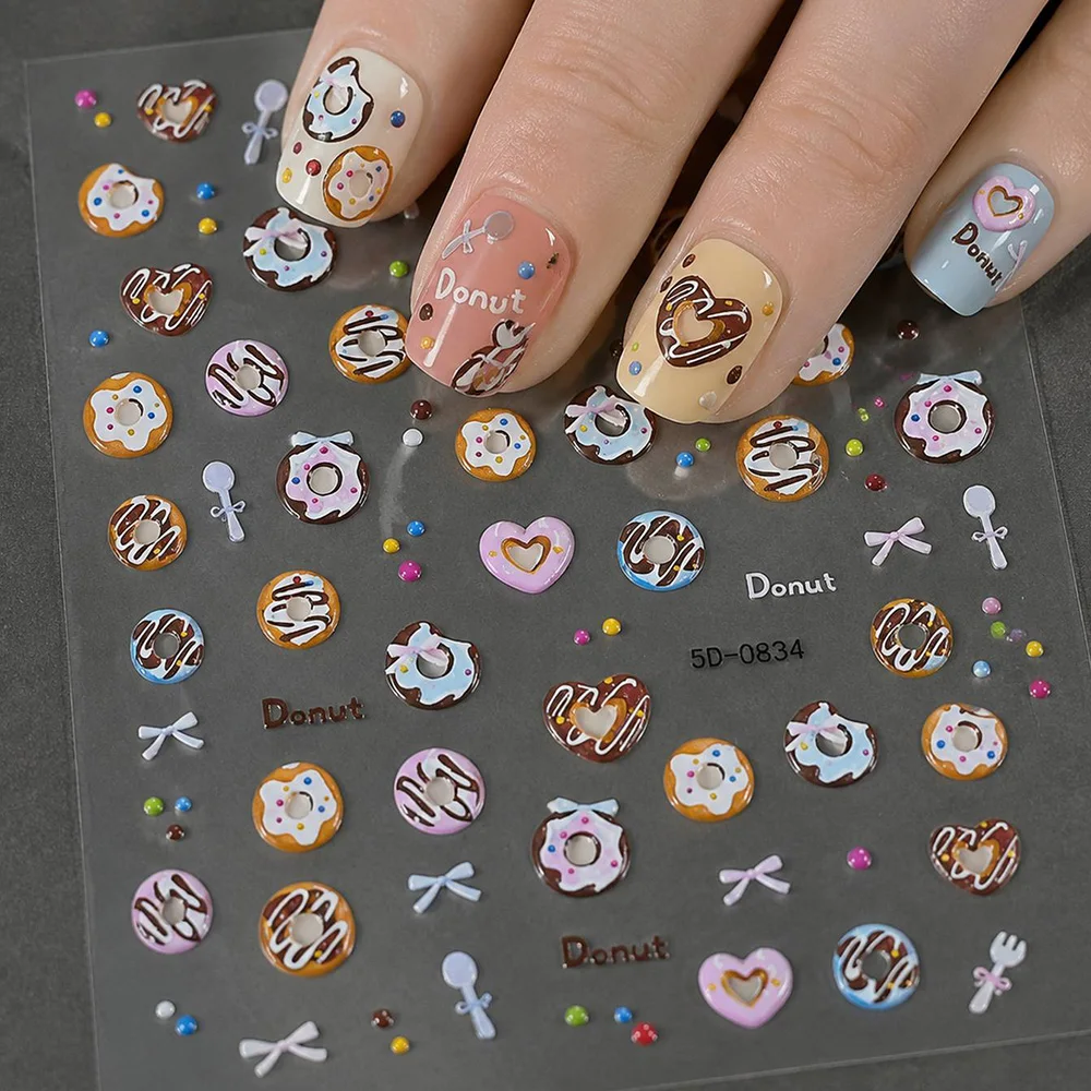 1Pc Light Reflective Donut Decor Nail Sticker Smooth Edge Adhesive Nail Decal Girlish Sweet Complete Slider