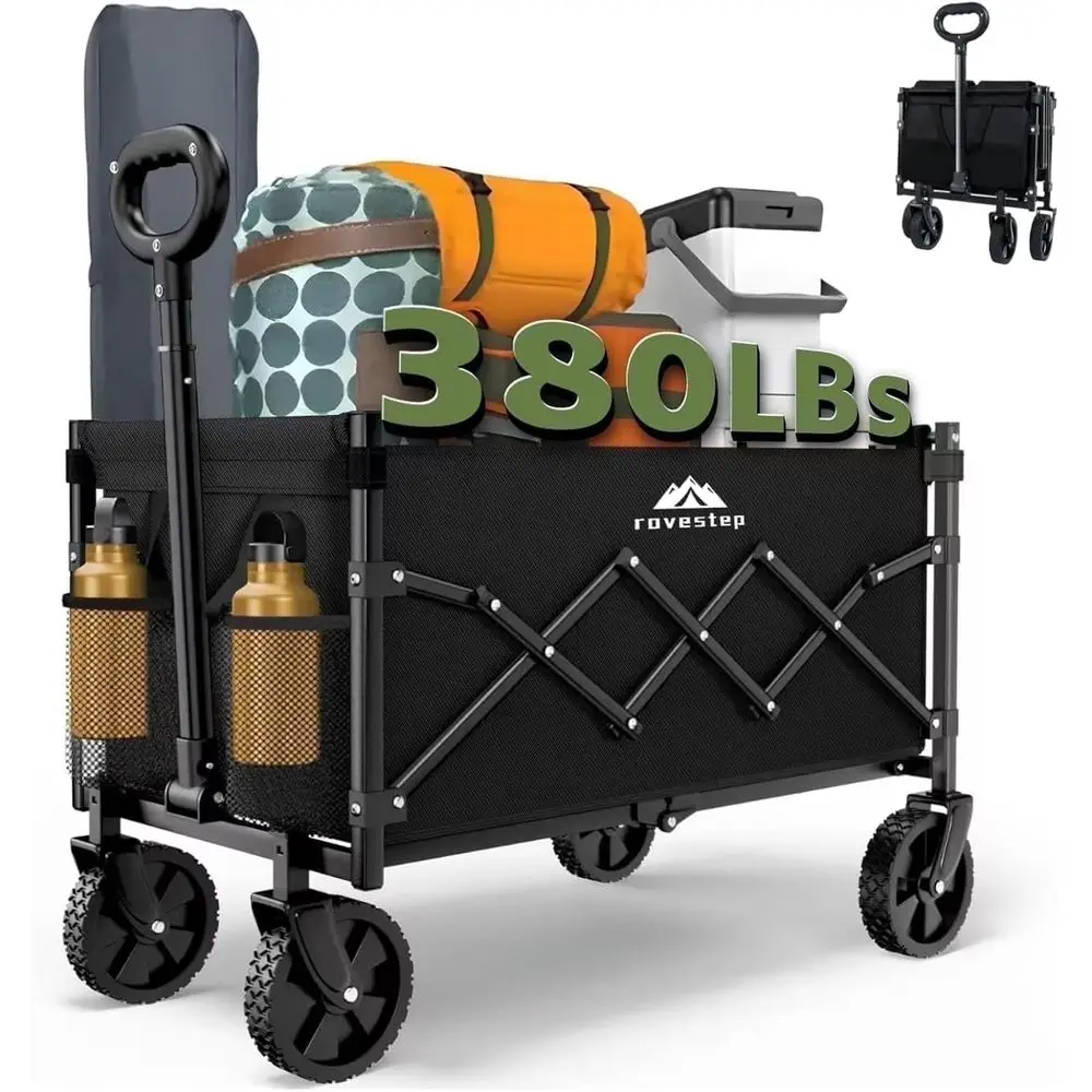 

Collapsible Wagon - Heavy Duty Utility Cart, 65L Capacity, 380 lbs Load, All-Terrain Wheels, Compact for Camping, Garden, Beach,