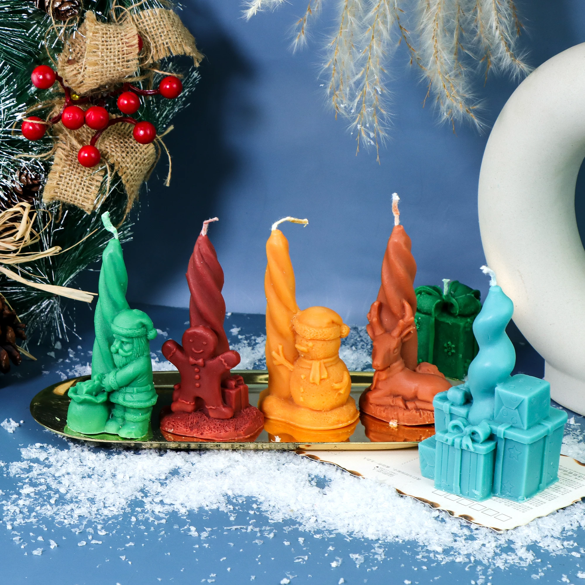 3D Lebkuchenmann Säule Silikon Kerzenform Weihnachten Weihnachtsmann/Geschenkbox/Schneeflocke/Schneemann/Bär/Rentier Twined Column Mold Home Decor