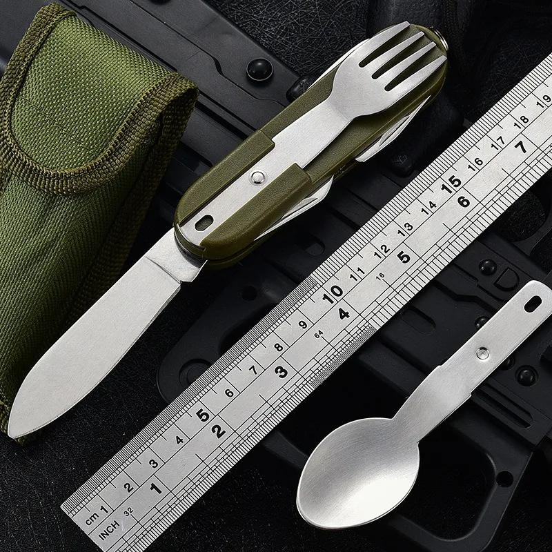 Outdoor folding detachable combination hiking travel cutlery multifunctional multi-open Swiss knife knife fork spoon set