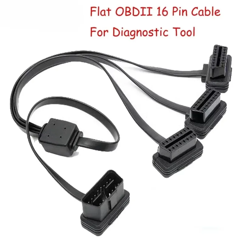 Flat OBDII 16 Pin 1 Male Splitter to 3 Female Extension Cable OBD2 Car Diagnostic Extender Cord 60CM For Multiple OBD2 Equipment