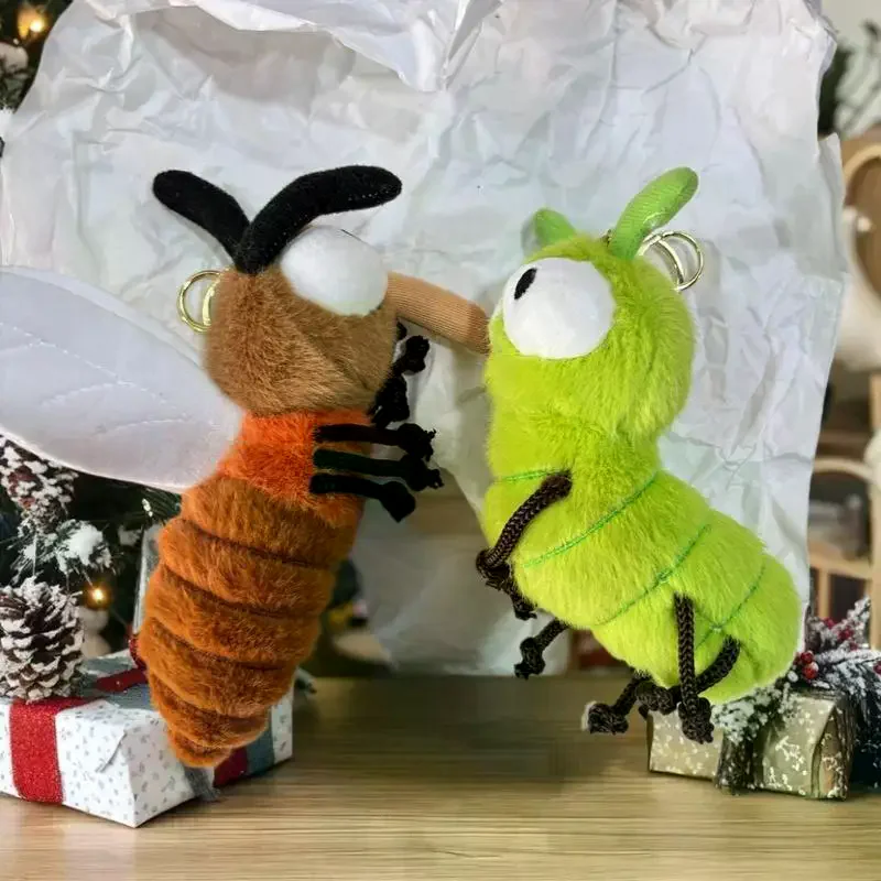 Porte-clés en peluche, dessin animé mignon, insectes créatifs, moustiques, chenilles, cafards, pendentif de poupée, sac à dos Kawaii, décoration d'ornement