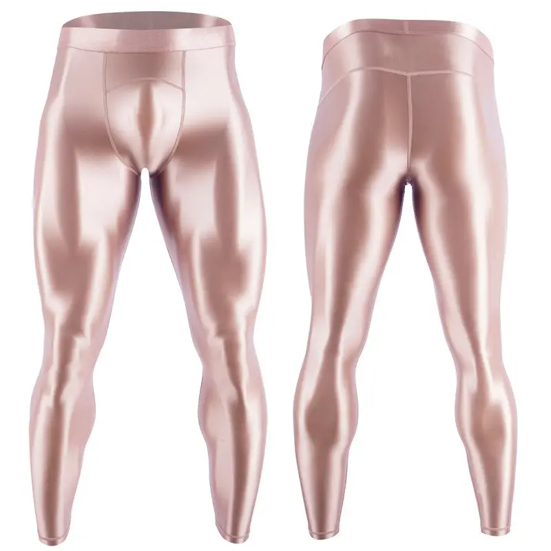 Glossy Satin Men Leggings High Waist Smooth Skinny Man Pants Sports Tights Quick-drying Outdoor Fitness Gym Leggings Trousers