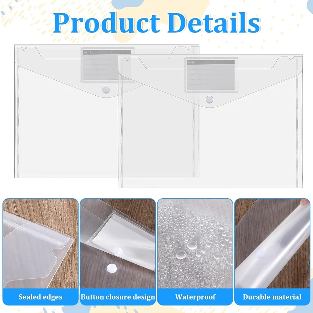 A95Q-File Folders With Snap Button Closure- 50 Pcs Plastic Envelopes Document Organizer For Letter A4 Size In Home Office