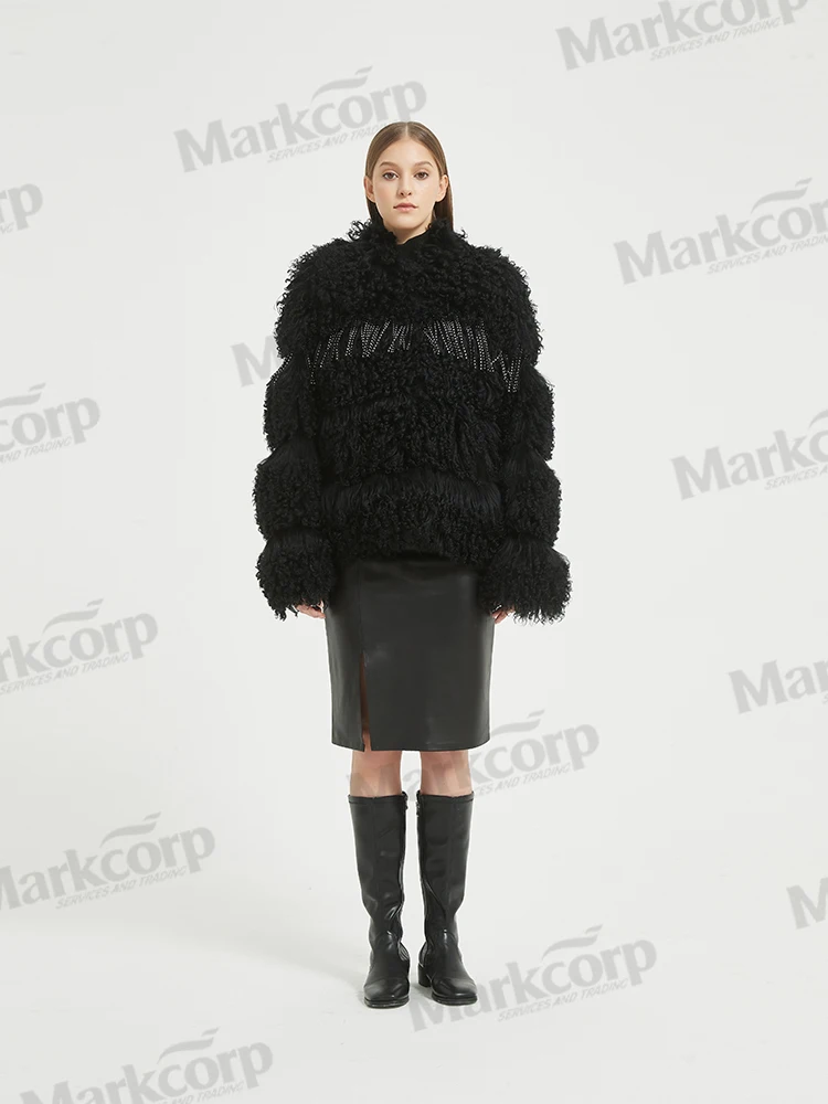 Markcorp fur coat made of Tegrado wool paired with sheepskin, women's standing collar fur